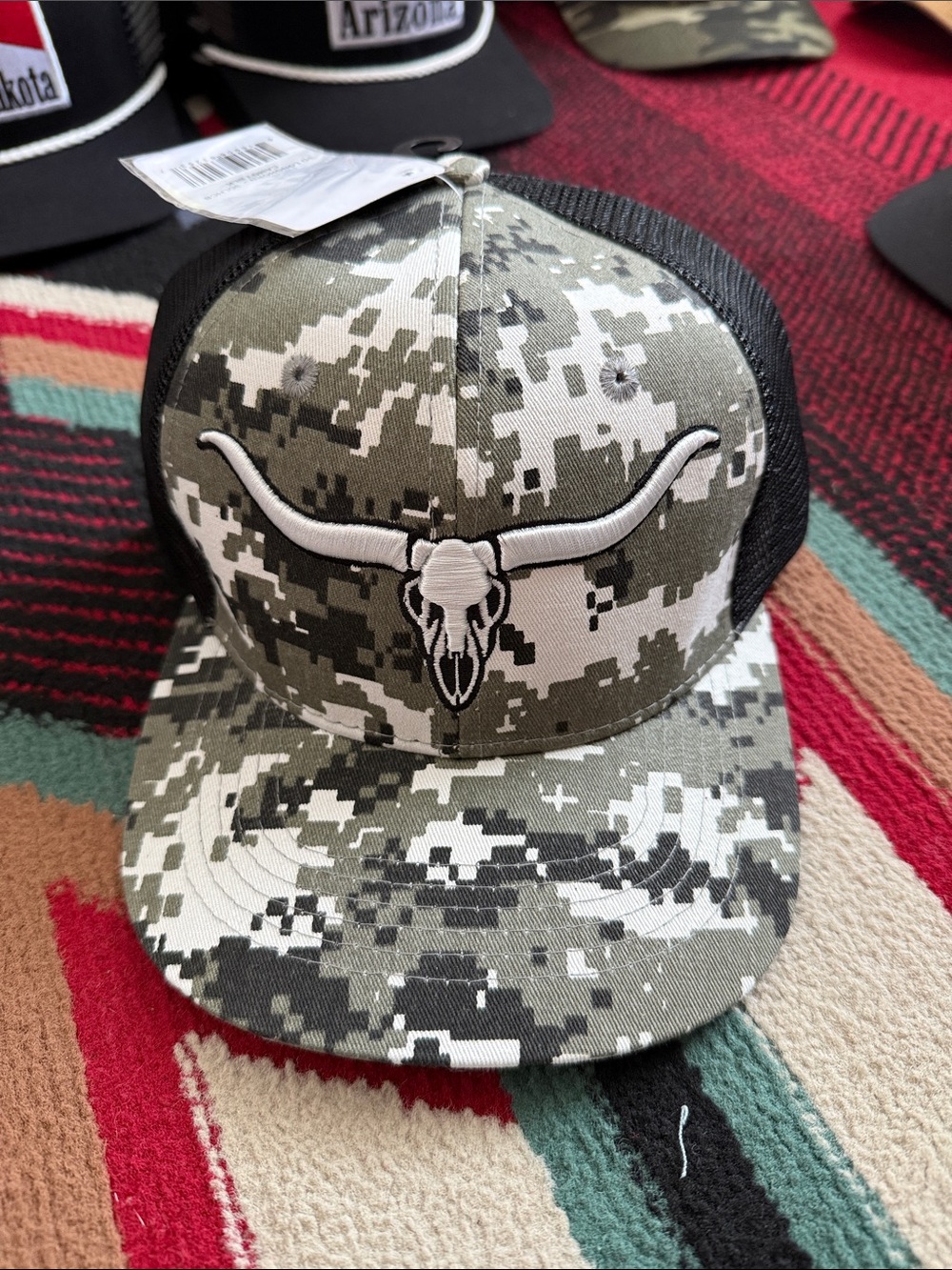 Men's Camo Longhorn Trucker Cap - Green/Black